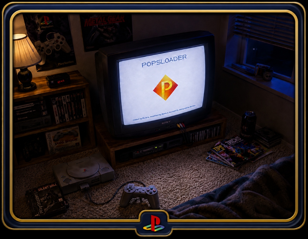 POPSLoader promotional artwork with a CRT and game collection